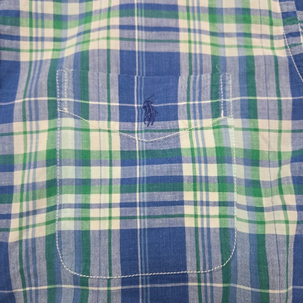 Polo Ralph Lauren Plaid Button Down Shirt Mens Large Blue Green Classic Preppy